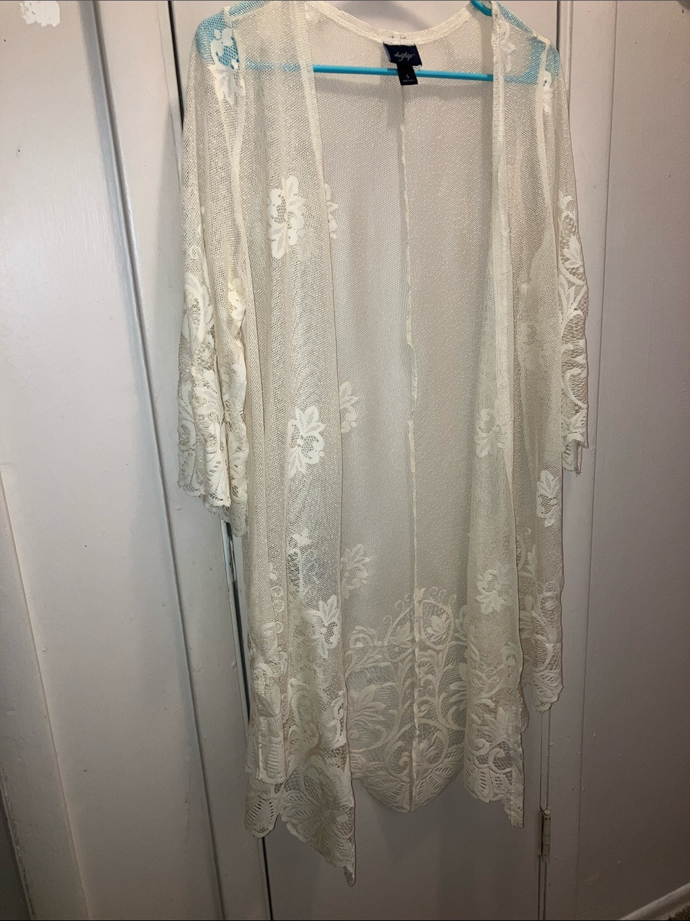 Daytrip Cream Floral Lace Swim Coverup Kimono Small